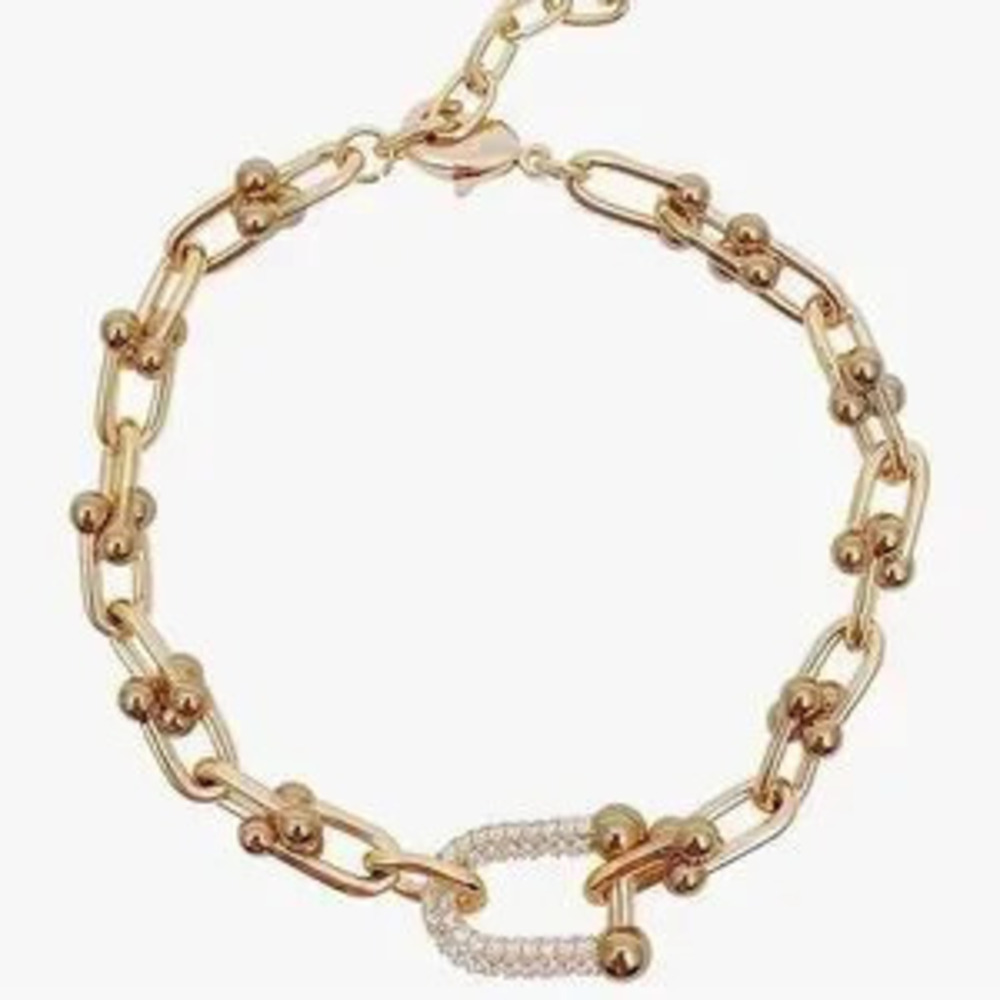 NEW?14k Gold Plated Link Bracelet with Cubic Zirconia - Picture 2 of 6